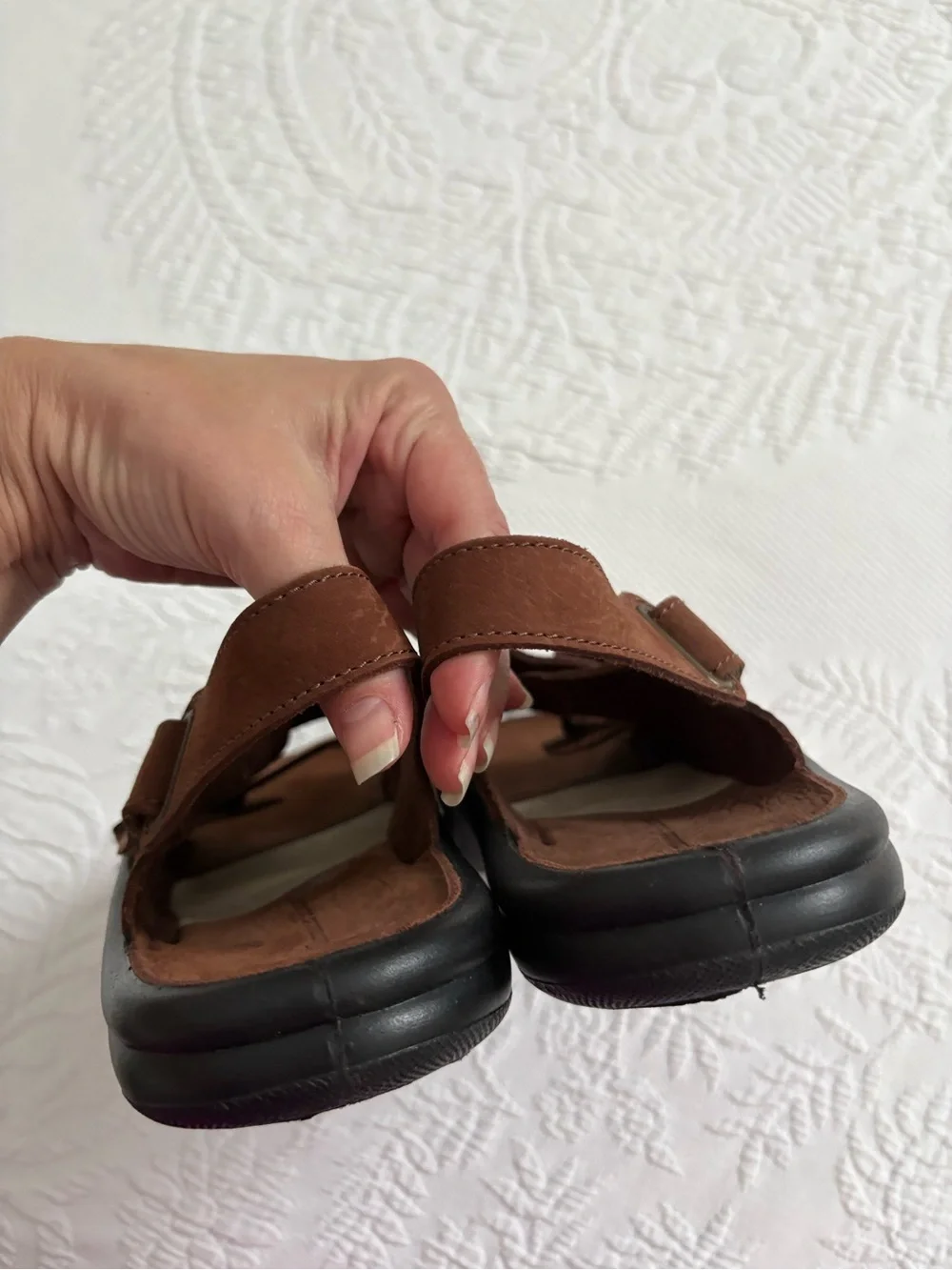 Hammacher Schlemmer sandals brown leather suede comfort size 45, US 11.5